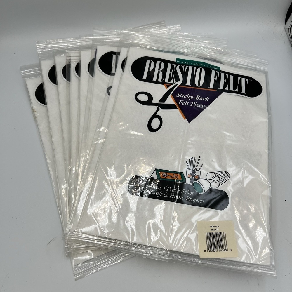 NEW! VTG Lot Of 8 Presto Felt White Sticky Back Felt Sheet 9 Inch x 12 Inch